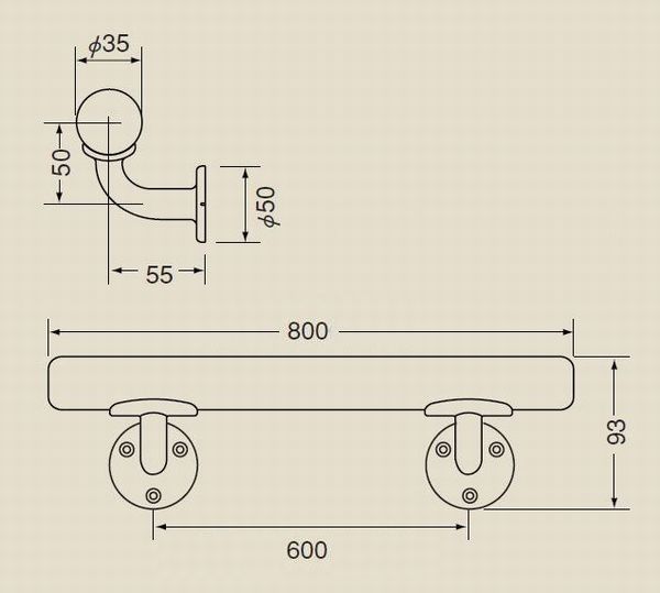 ミニ手すりL受 800mm（水平取付用） 直径35×全長800mm [ 手すり 手摺 玄関 階段 廊下 トイレ 洗面所 ベランダ バルコニー 屋内 立ち上がる 転倒防止 介護 介護用品 介助用品 歩行補助具 介護市場 福祉用品 diy 生活日用品 楽天 通販 ]