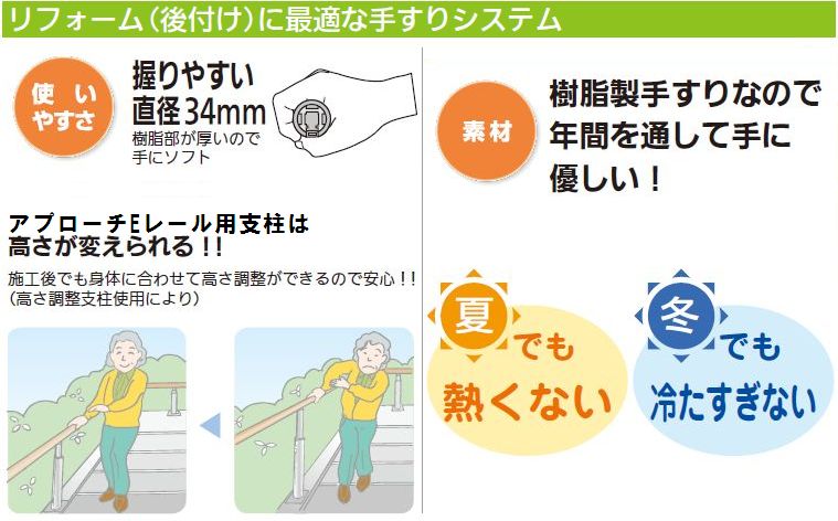 【長尺商品】【直送品】 積水樹脂 アプローチEレール 手すり本体 4m 木目 直径34×4000mm | 屋外 手摺 手すり 玄関 取付 転倒予防 介護用品 福祉用品 diy 2