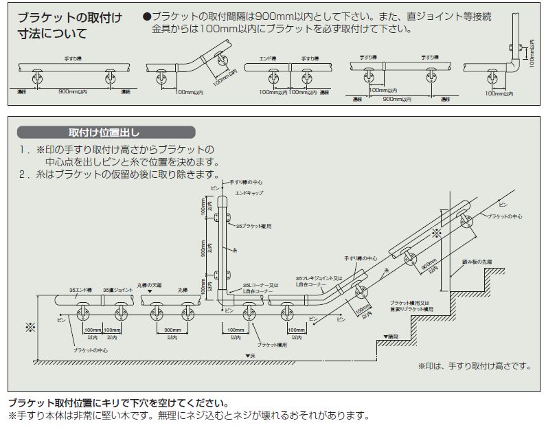 【直送品】 35mmアッシュ丸棒 ディンプル付き 2m 直径35mm×全長2000mm | 手摺 手すり 玄関 トイレ 廊下 取付 転倒予防 介護用品 福祉用品 diy 3