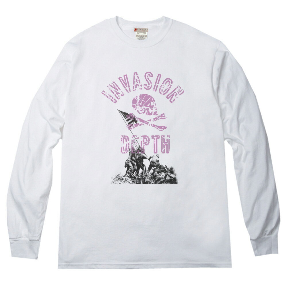 Rakuten - カレッジとスカルアーチデザイン 星条旗を掲げる有名フォト デザイン ロングTシャツ