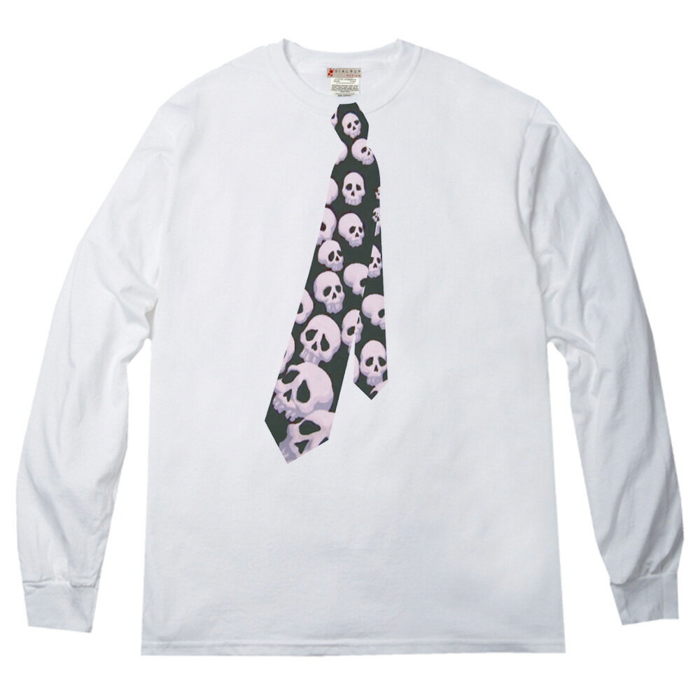 Rakuten - スカル柄 ネクタイフェイクプリント ロングTシャツ