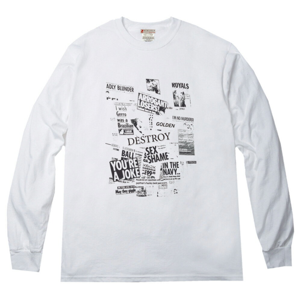 Rakuten - 新聞 雑誌 切り抜きを無秩序に散りばめた アーティスティック ロングTシャツ