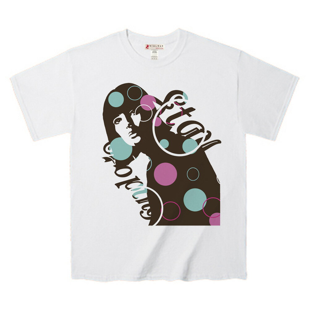 Tシャツ女性イラストとドット柄デザ...