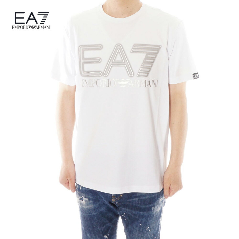 エンポリオ・アルマーニ EMPORIO ARMANI EA7 半袖Tシャツ メンズ ホワイト×シルバー 3DPT37 PJMUZ 1100