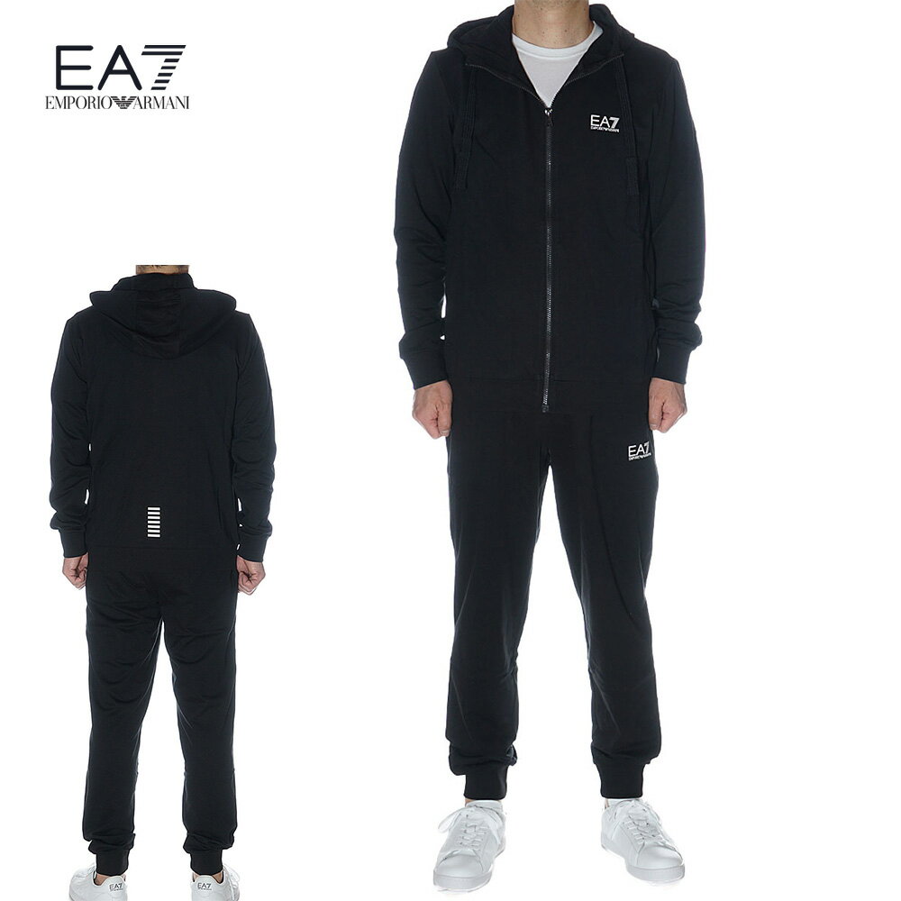 エンポリオ・アルマーニ EMPORIO ARMANI EA7 セットアップ ジップパーカー スウェット パンツ 上下 メンズ ブラック×ホワイトロゴ 8NPV80 PJ05Z 1200