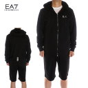 エンポリオ・アルマーニ EMPORIO ARMANI EA7 セットアップ スウェット上下 ジップパーカー ハーフパンツ メンズ ブラック×ホワイトロゴ 8NPM03 8NPS02 PJ05Z 1200