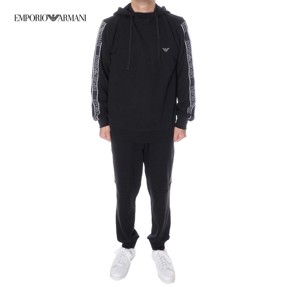 エンポリオ・アルマーニ EMPORIO ARMANI プルオーバーパーカー ロングパンツ セットアップ スウェット メンズ ブラック 112052 112082 4R571 00020