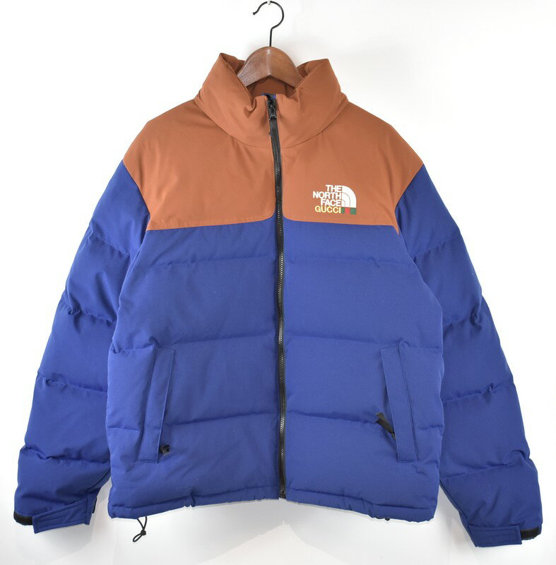 GUCCI×THE NORTH FACE/グッチ×ノースフェイス　21AW　ロゴエンブロイダリーダウンジャケット　663757 XAADP　サイズ：L　カラー：ブルー/ブラウン【中古】【古着】【USED】【220627】【yast】【得得】