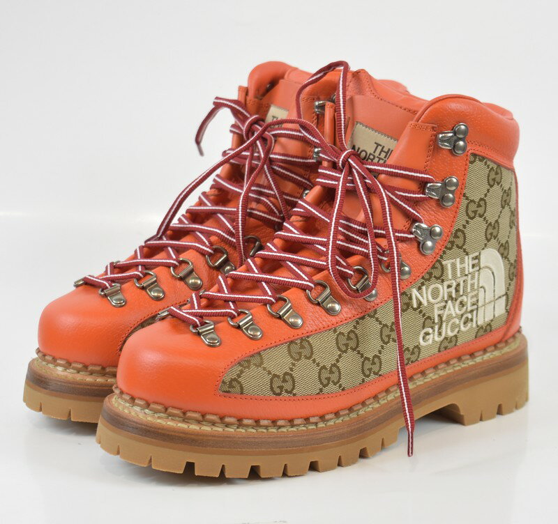 GUCCI×THE NORTH FACE/グッチ×ノースフェイス　21AW　GGスプリームトレッキングブーツ　679914　サイズ：6 1/2　カラー：ブラウン/オレンジ【中古】【古着】【USED】【220627】【yast】