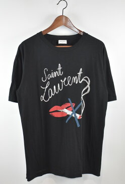 SAINT LAURENT PARIS/サンローランパリ　17SS　スモーキングリッププリントTシャツ　482676 YB1HU　サイズ：S　カラー：ブラック【中古】【古着】【USED】【220516】【yast】