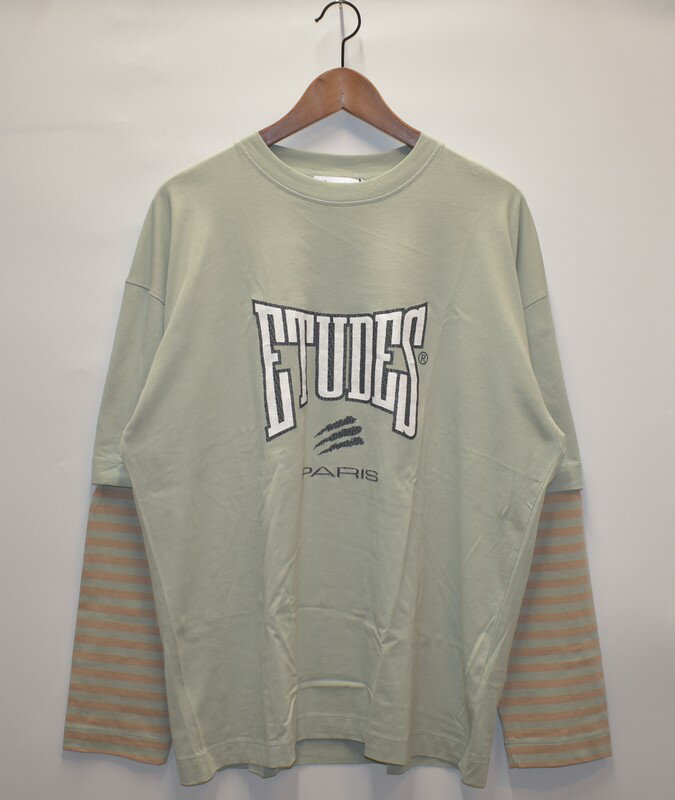 Etudes/エチュード　24SS　　ボーダーレイヤードTシャツ　Goudron Boxing Pigeon　サイズ：M　カラー：グリーン