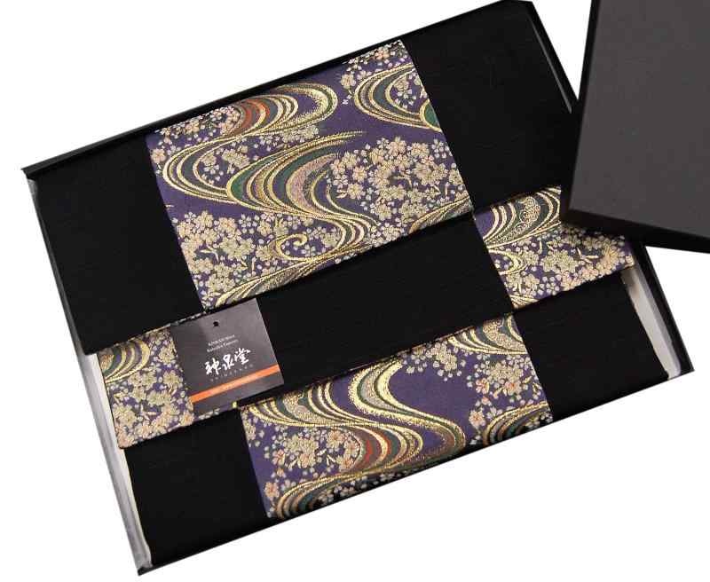 和風 着物テーブルランナー リバーシブル 金襴織 帯 箱入り包装済 150cm (流水)