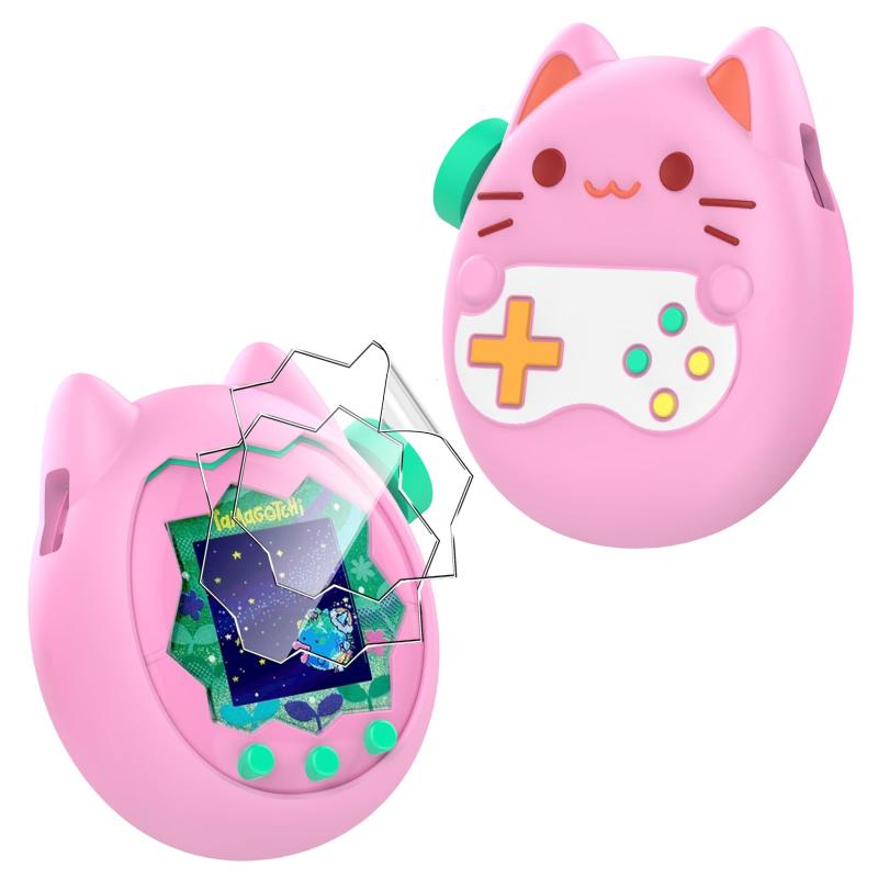 【1個+2枚セット】For Tamagotchi Paradise ケース+フィルム（2枚） たまごっちパラダイス ケース カバー シリコン 落下保護 耐衝撃 Lucktree 保護フィルム TPU素材 柔らかい 超薄型 耐衝撃 指紋防止 擦