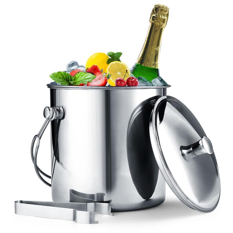 GWHOLE アイスペール ステンレス製 アイスバケット2L 二重構造 真空断熱 蓋付き トング付き ウイスキー..
