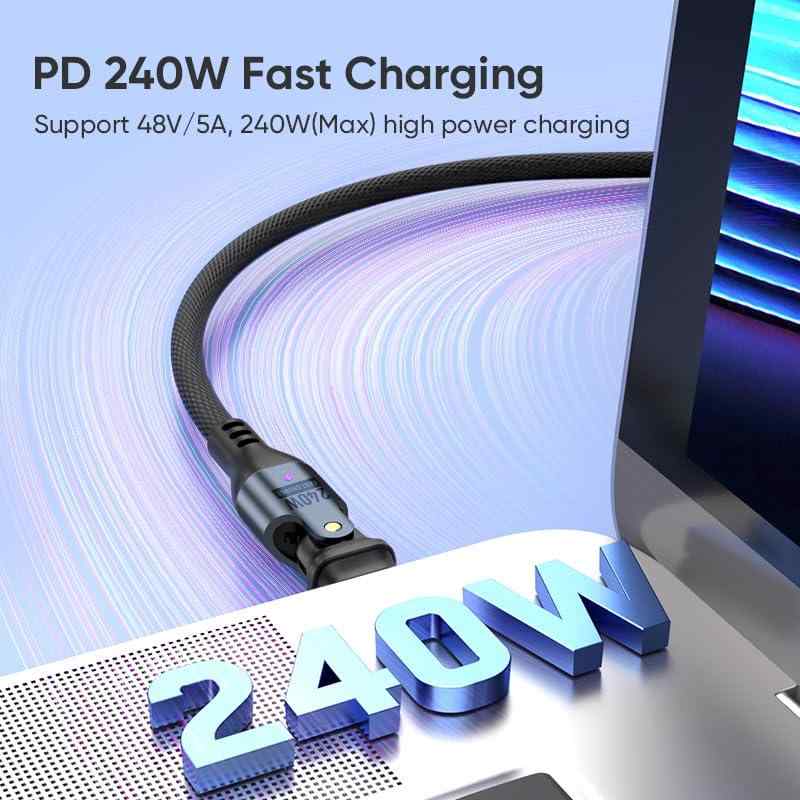 PD240W USB Type C ケーブル USB-C to USB-C L字型 180°回転可【1M+1.8M】5A急速充電 データ転送可 タイプc 充電ケーブル AndroidなどType-C機種対応（ブラック）