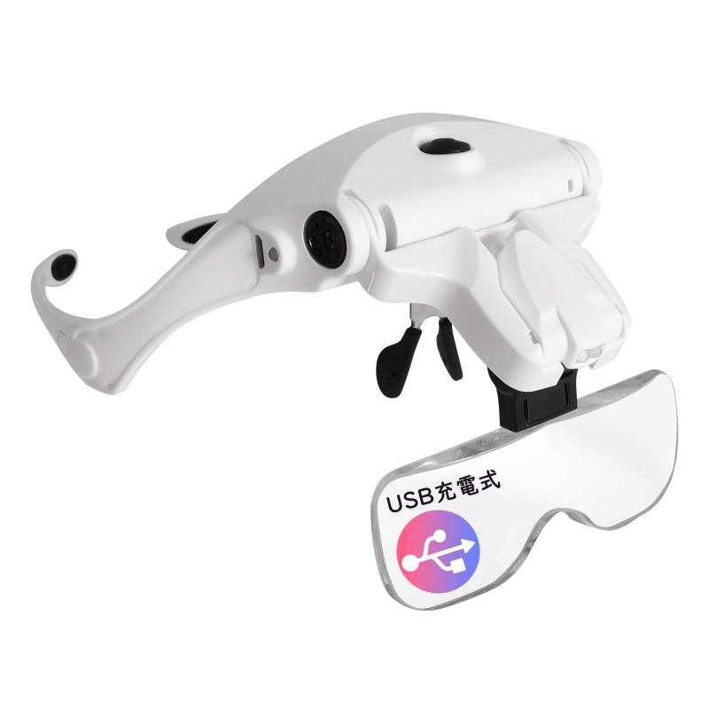 LEDGLE ヘッドルーペ メガネ型ルーペ 拡大鏡 メガネ拡大鏡 USB充電式 LEDライト付 5つレンズ(1.0/1.5/2.0/2.5/3.5倍) 虫眼鏡 ゴムバンド両用 読書/手芸/絵画/裁縫/宝石鑑賞/精密作業用