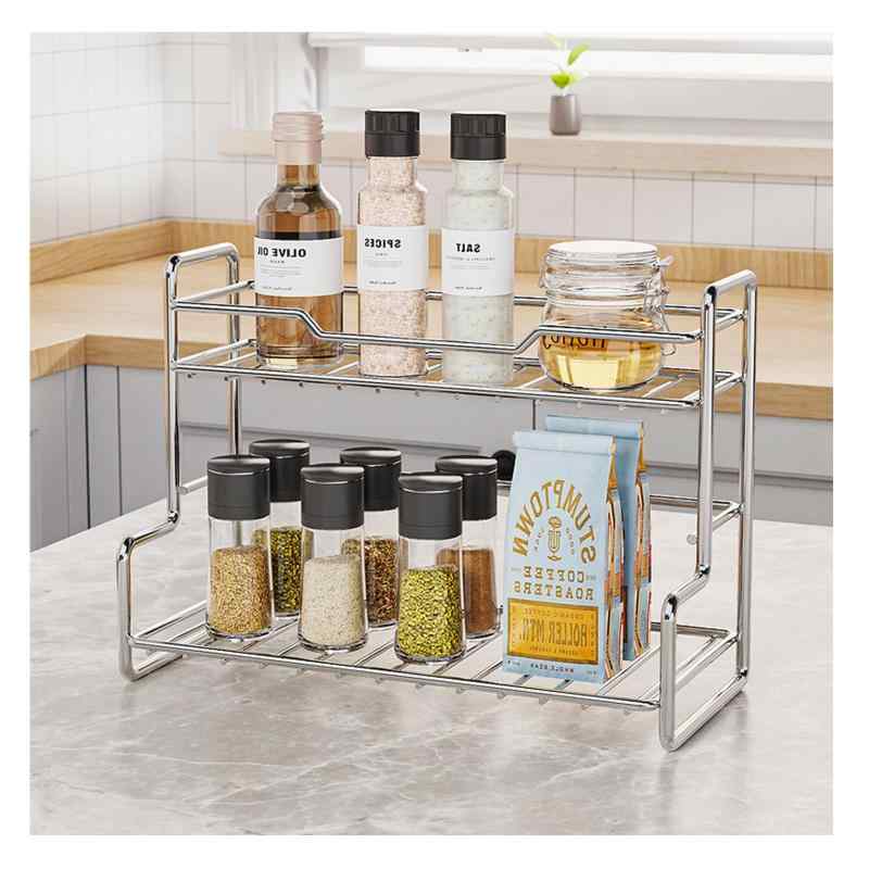 ELECTRO-WEIDEWORLD 調味料ラック ステンレス製 2段式 スパイスラック キッチンラック コンパクト 一人暮らし キッチン 収納 台所収納ラック 調味料棚