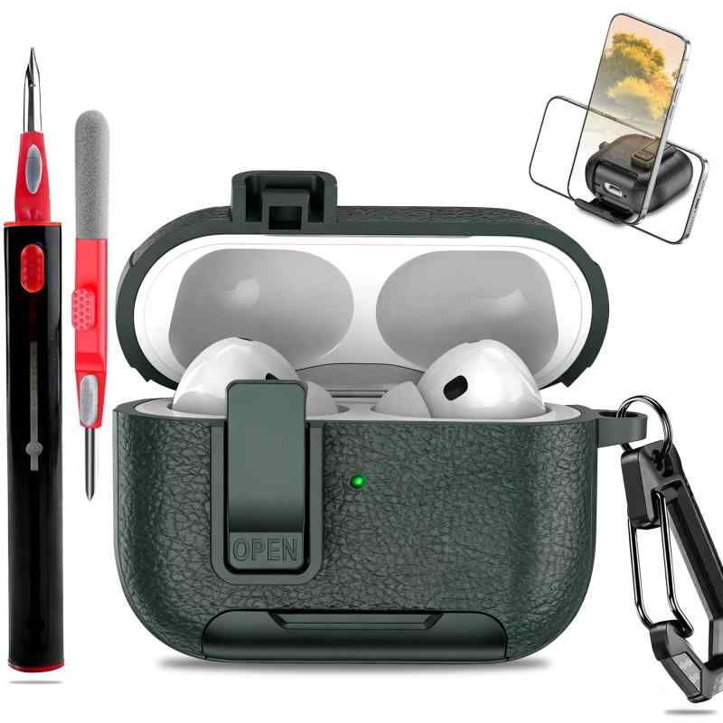 Air Pods Pro3 ケース ロック (2025) Air Pods Pro 第3世代対応ケース、全面保護 耐衝撃、スタンド機能&amp;カラビナ &amp; クリーニングペン付き対応機種：Air Pods Pro 第3世代対応ケース。ケースを装着したまま充電できます、充電ケースのLEDインジケーターの状態が明確に確認できます。充電ポート防塵スタンド：独自の底面スタンド設計により、埃、異物、湿気の侵入による損傷を防ぎます。同時に、映画鑑賞やビデオ通話の際に両手が自由になります。安全ロックデザイン：アップグレードされたセキュリティロック設計により、開閉が簡単になりました。充電ケースをしっかりと閉じ、蓋が外れないようにします。全面保護：高品質のハードTPU素材で作られたこのケースは、イヤホン充電ケースを指紋、傷や衝撃、激しい落下からも守ります。レザー調ボディがミニマルデザインと洗練された雰囲気を融合。パッケージ内容：Air Pods Pro 3 ケース×1、クリーニングツール×1、キーチェーン×1、プースター×1。付属のキーチェーンは持ち運びに便利で、バッグやキーホルダーに簡単に取り付けられ。
