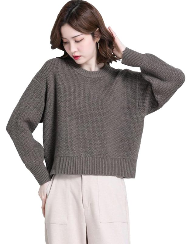 [SpringSwalloow] [スプリングスワロー] レディース ネックセーター クロップド ニット トップス ラウンドネック 長袖 プルオーバー