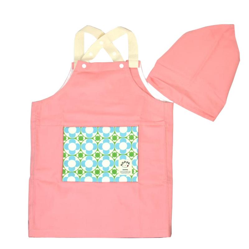 [HOPPE] エプロン三角巾セット くるくるフラワーグリーン 100cm～120cm Mサイズ 子供用 キッズ スモッ..