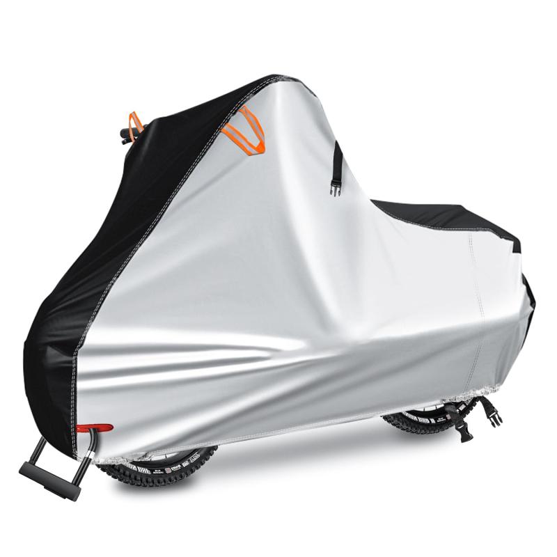 Rakuten - 自転車カバー サイクルカバー 300D生地超厚手 破れにくい 防風 防塵 耐熱 UVカット 撥水加工 二重縫製 盗難防止ロック穴付き 風飛び防止バックル 反射テープ 収納袋付き 20インチまで対応