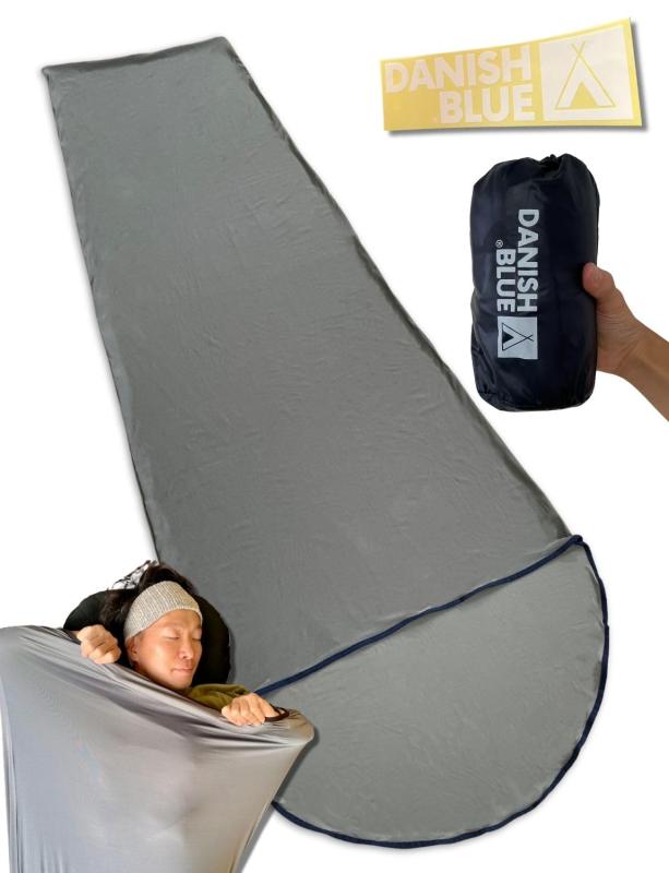 【プロ監修：兵庫発ブランド】 インナーシュラフ 軽量 伸縮 コンパクト DANISH BLUE® 【クルミン】 肌触り + 速乾＆ストレッチ素材で寝心地 + 軽量・コンパクト + 撥水カバー付 のインナー