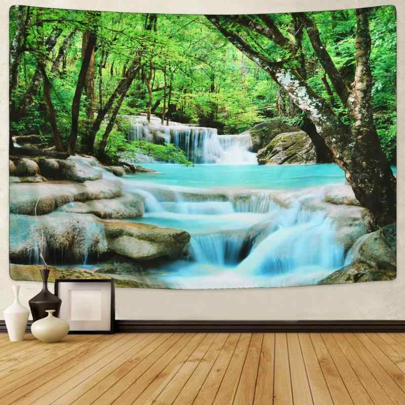 Pknoclan 森タペストリー 渓流柄壁掛けタペストリー 森のカスケードタペストリー 自然風景布ポスター ..