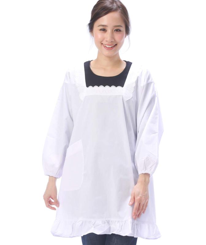 [ON NISHIKI] 割烹着 フォーマル 冠婚葬祭 撥水加工 (選べる 和装用/洋装用) ホワイト 白 レディース 綿ポリ 速乾 シワになりにくい かっぽう着 袖付きエプロン