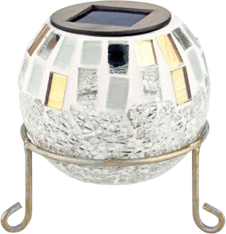 地面に映える陰影が優しい ソーラー ガーデンライト White Shine 径12×高さ15cm モザイクガラス 太陽の力で光るLEDライト 暗くなると自動的に点灯 防水等級IPX3 エンヴェールヘルック