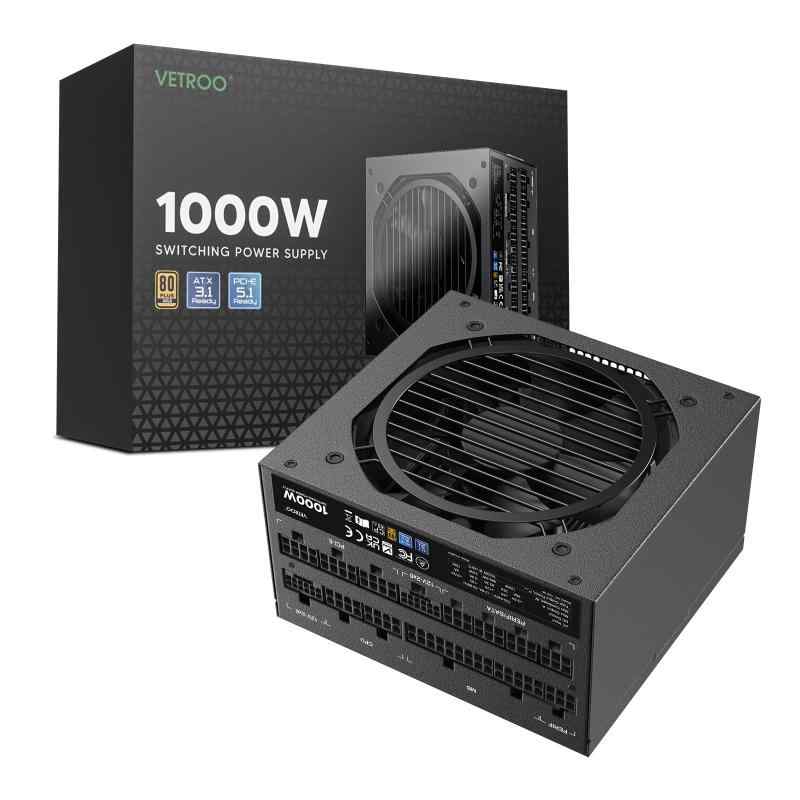Vetroo 1000W電源ATX 3.0 ReadyダブルPCIe 5.0, 80 Plus Goldフルモジュラー、コンパクトサイズ、日本105℃コンデンサ、エコモード120mm FDBファン、10年、ゲームPCなどに対応 (Black)