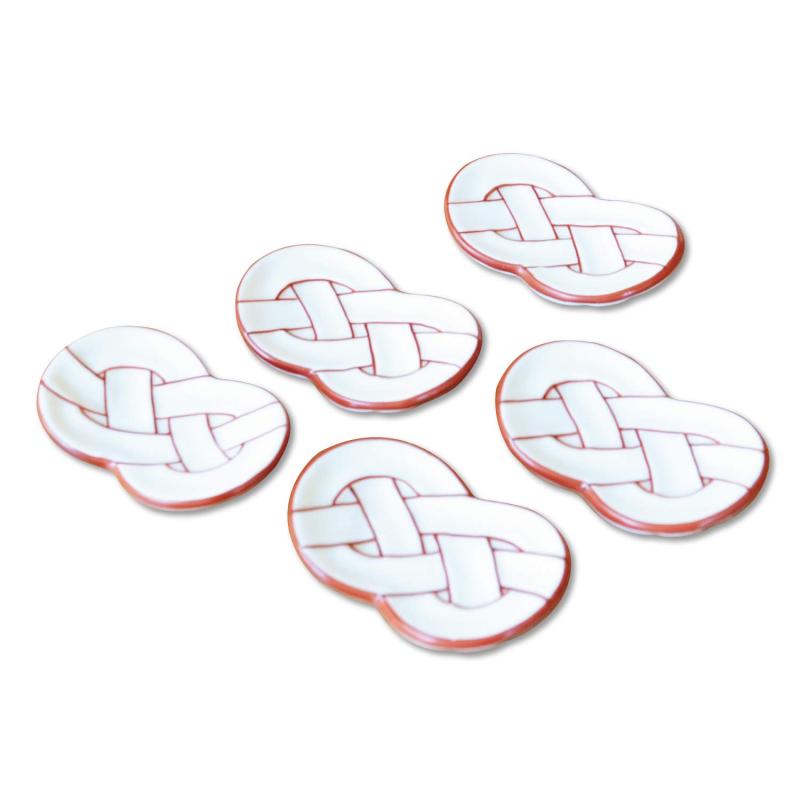 箸置き 5個 セット 正月 おしゃれ かわいい 有田焼 祝い結び 朱線 赤