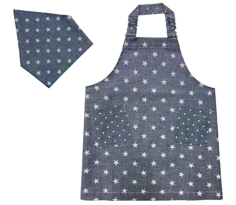 [スマイリッシュ] Newダンガリースター 子供用エプロン・三角巾セット (S) 身長100~120cm対応