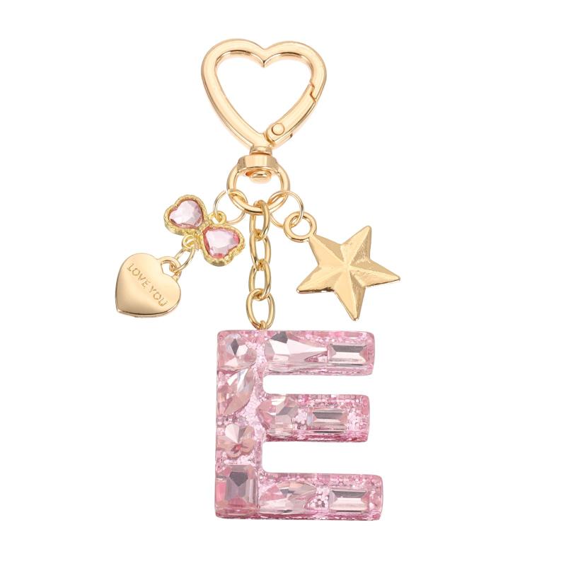Rakuten - [PATIKIL] かわいい イニシャル レター キーホルダー レター E キーホルダー 女性用 ブリング ラブ バタフライ スター キー チェーン バッグ リュック 財布 車 キー カップ アクセサリー ピンク