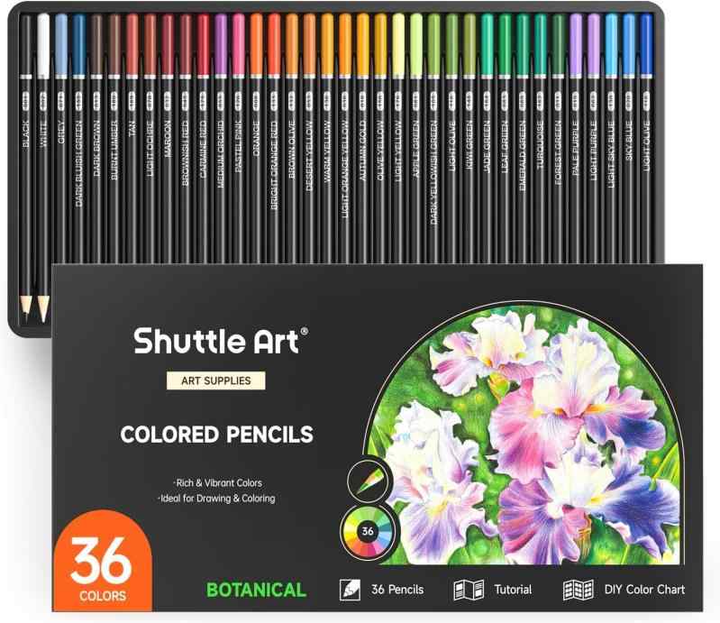 Rakuten - Shuttle Art 色鉛筆 36色セット 油性色鉛筆 カラーペン 大人の塗り絵 イラスト デザイン スケッチ 落書き ケース付き 子供 初心者 入学お祝い プレゼント
