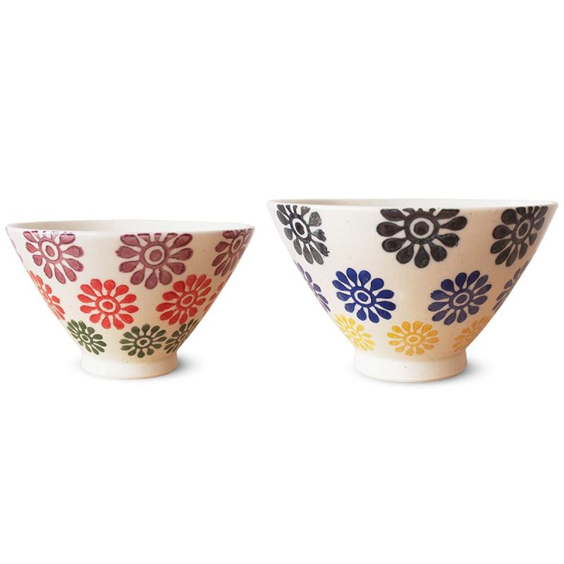 Rakuten - J-kitchens 勲山窯 ペア 茶碗 12.6cm & 11.5cm 波佐見焼 日本製 花 小紋