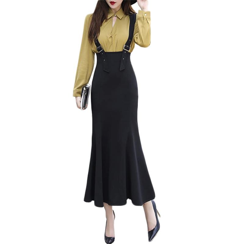 [JINZUOMA] レディース サロペットスカート マーメイドスカート スカート ロングスカート タイトスカート フレアスカート 春秋 ハイウエスト スリム ファッション 無地 エレガント フォーマル