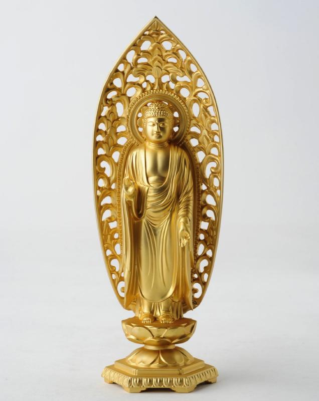 仏像 阿弥陀如来立像 15cm（金メッキ/24金） 仏師：牧田秀雲 原型＿（戌・亥年生まれ）十二支守り本尊 干支 高岡銅器(あみだにょらいりゅうぞう)