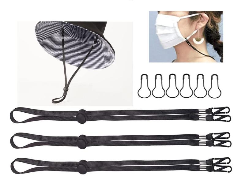 帽子紐 帽子ひも 帽子ストラップ 3本 安全ピン 6個セット（脱着式）