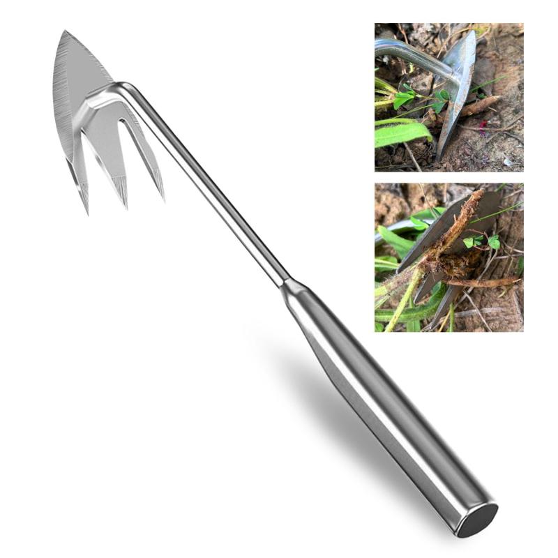 Rakuten - Hueapion 草取り道具 雑草ブラシ 雑草取り器具 全長340mm 草取り 草刈り ステンレス製 片手鍬 草取りグッズ 根こそぎ 便利 コンパクト耕作鍬 除草工具 園芸用 (34cm)