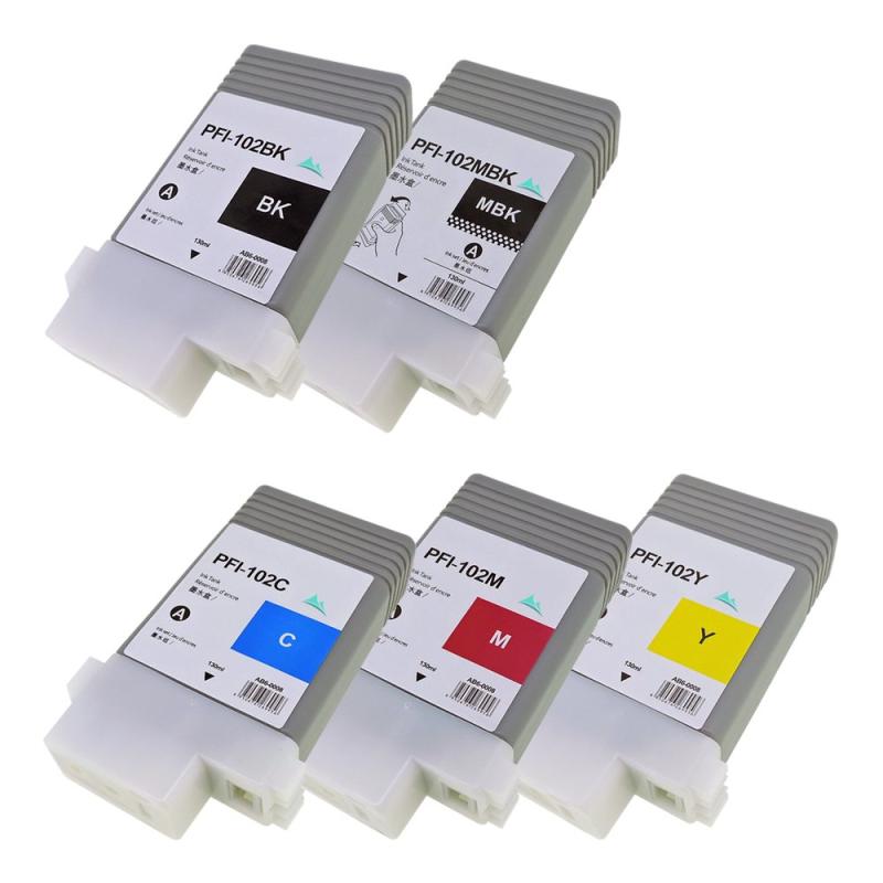 PFI-102 5色セット【BK/MBK/C/M/Y】対応プリンター： iPF655 iPF650 iPF755 iPF750 iPF510 iPF500 iPF610 iPF605 iPF600 iPF720 iPF710 iPF700 iPF765