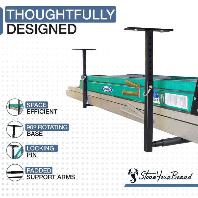 StoreYourBoard 調節可能な天井ラック、ガレージマウント、折りたたみ・延長はしご用