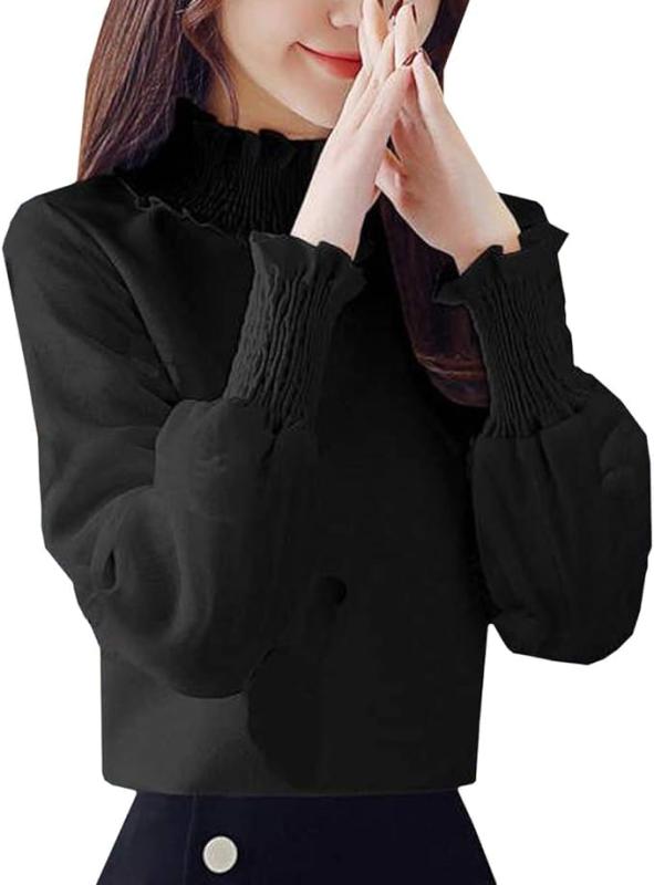 Bvaeocl ブラウス レディース フリル ハイネック 長袖 無地 フォーマル トップス BV128