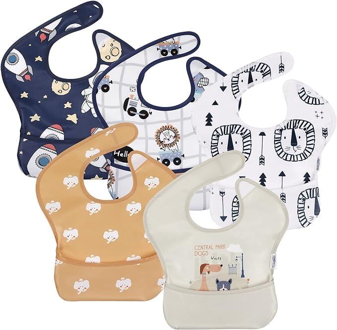Rakuten - [GLLQUEN BABY] 食事エプロン 離乳食 保育園 5点セット ベビー 子供 汚れ防止 フリーサイズ 防水 洗濯機可能 調節可能 BPAとフタル酸塩なし 旅行に最適 防水お食事