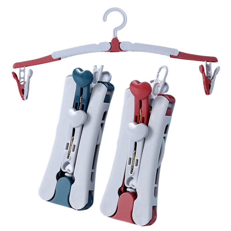 Thalia Smile 折りたたみハンガー 旅行用品 洗濯物干し 携帯ハンガー 軽量 多機能 省スペース 出張 商務 アウトドア 衣類収納 洗濯ピンチ付き（2色4セット）