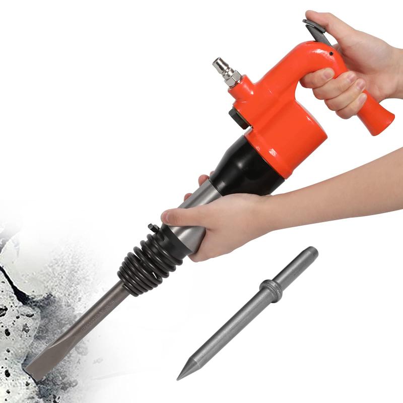 NEWTRY エアーハンマー 空気圧ハンマー ポイントチゼル/フラットチゼル 工業用 耐摩耗性 専用ケース付..