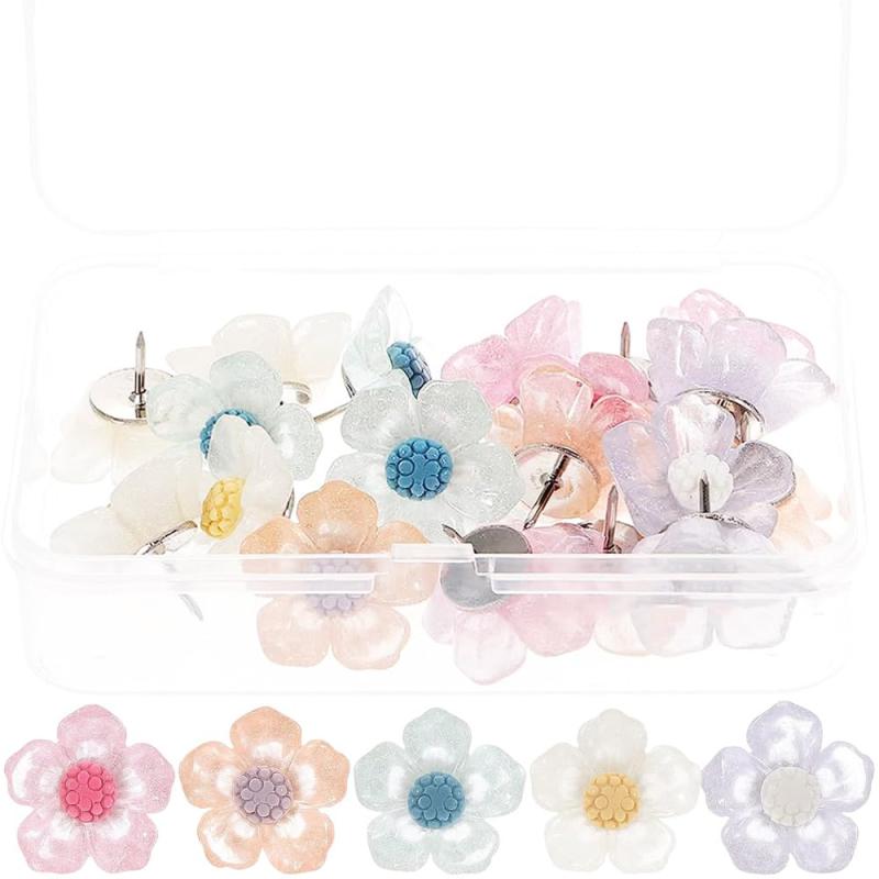 Rakuten - 画鋲 押しピン 小花 画びょう プッシュピンタック 20個入り 花 ​​ピン コルク ボード 鋲 フラワ フラワーサムタック サム タック 留め具 装飾品釘 工芸 ホーム デコレーション 交換可能 固