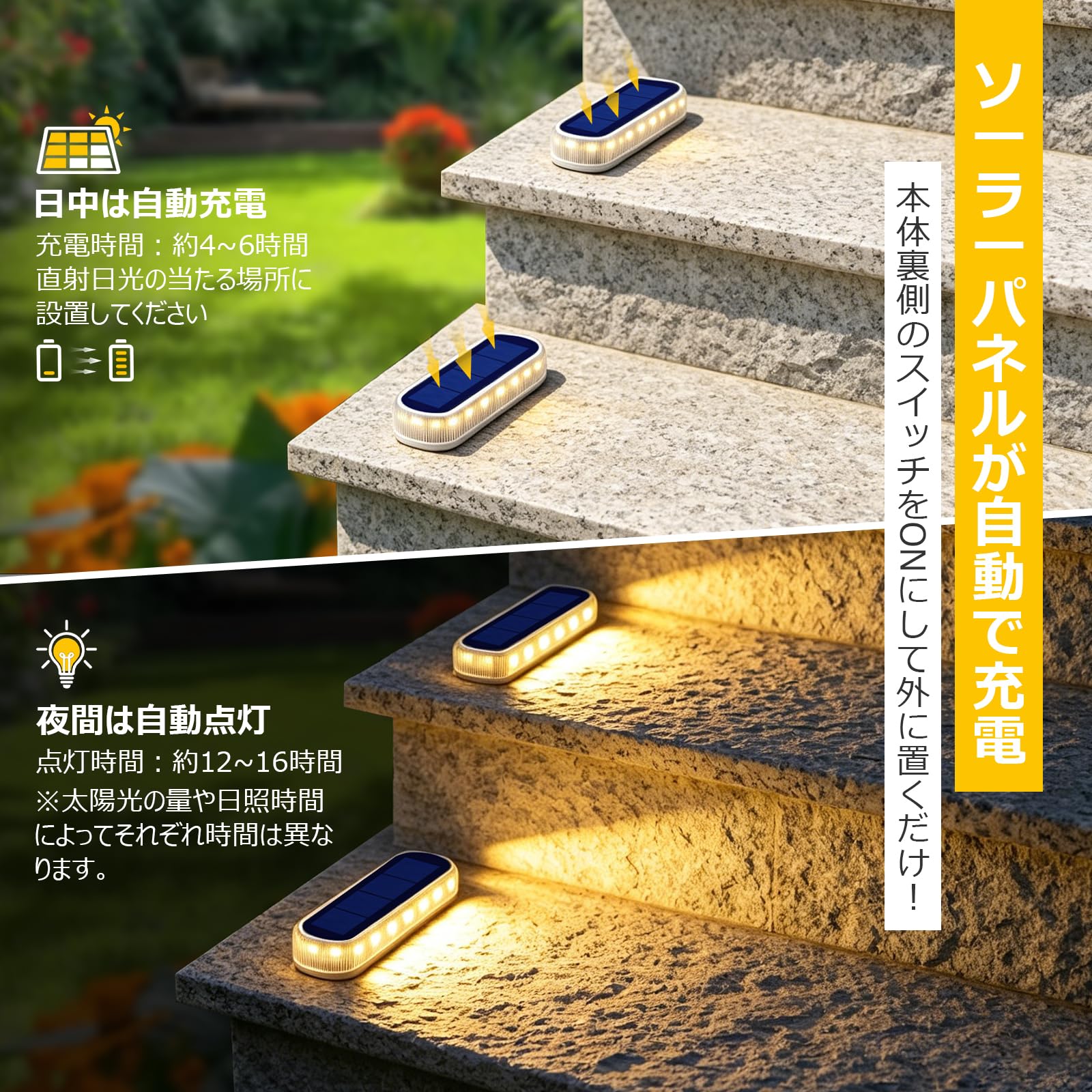 selectableの【送料無料】YUNASAY ソーラーライト 屋外 ガーデンライト 30LED 高輝度 IP68防水 ソーラーグラウンドライト 埋め込み式 太陽光パネル充電 自動点灯/消灯 取付簡単 置き型 に適用 庭 景観照明 芝｜アングル2