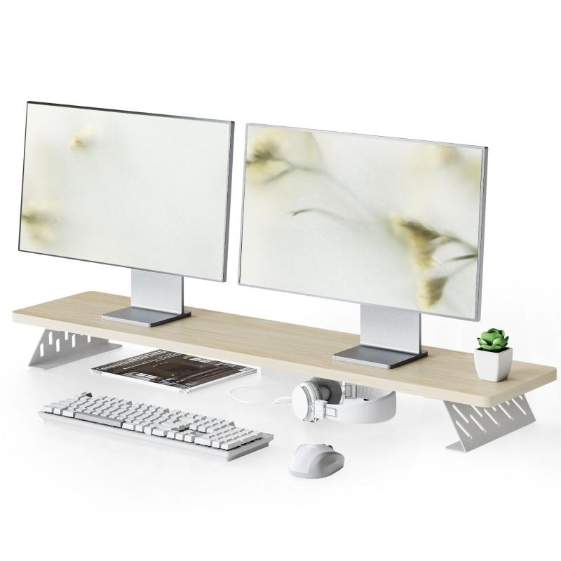 Fenge モニター台 卓上 モニタースタンド デスクシェルフ パソコン台 木製 スチール製 pc モニター台 机上台 卓上ラック 机上ラック デスク周り収納