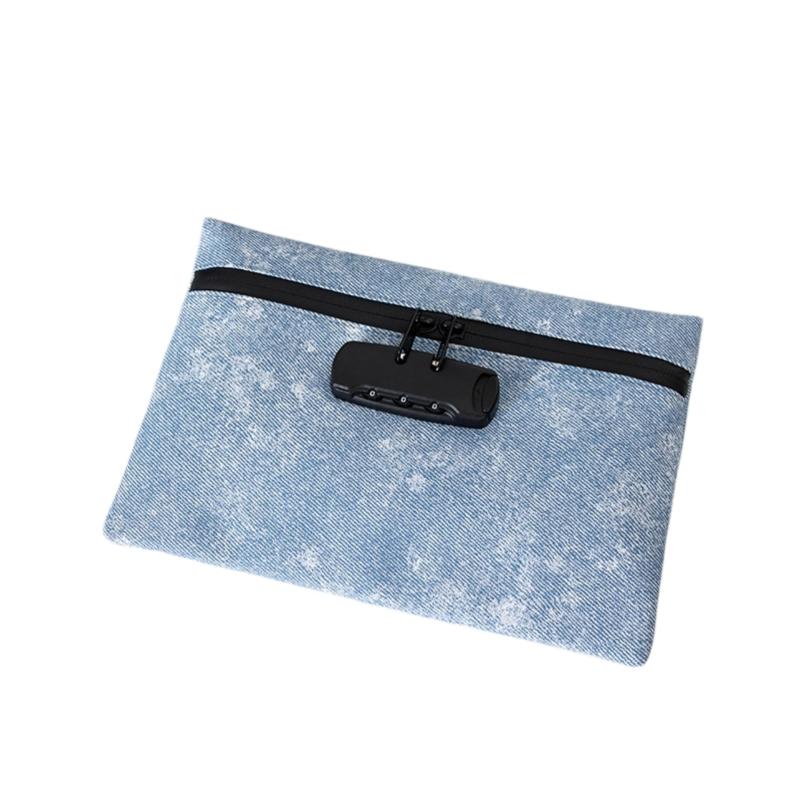 へいりん Heirin 鍵付きポーチ 【防犯・防水】 貴重品ポーチ 鍵付き財布 軽量・携帯 3桁ダイヤルロック 出張 旅行 家庭用 (ブラック/デニムブルー)