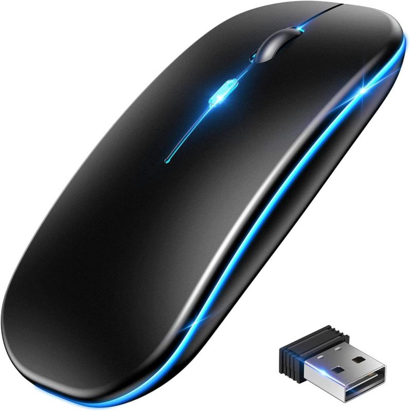 【2024超薄モデル】 マウス bluetooth マウス 無線 極静音 ワイヤレスマウス 2.4GHz＆Bluetooth両接続 静音マウス 薄型 軽量 USB 充電式 高感度 3段階DPI切替 無線マウス 小型 7色LEDランプ 両利き 薄型